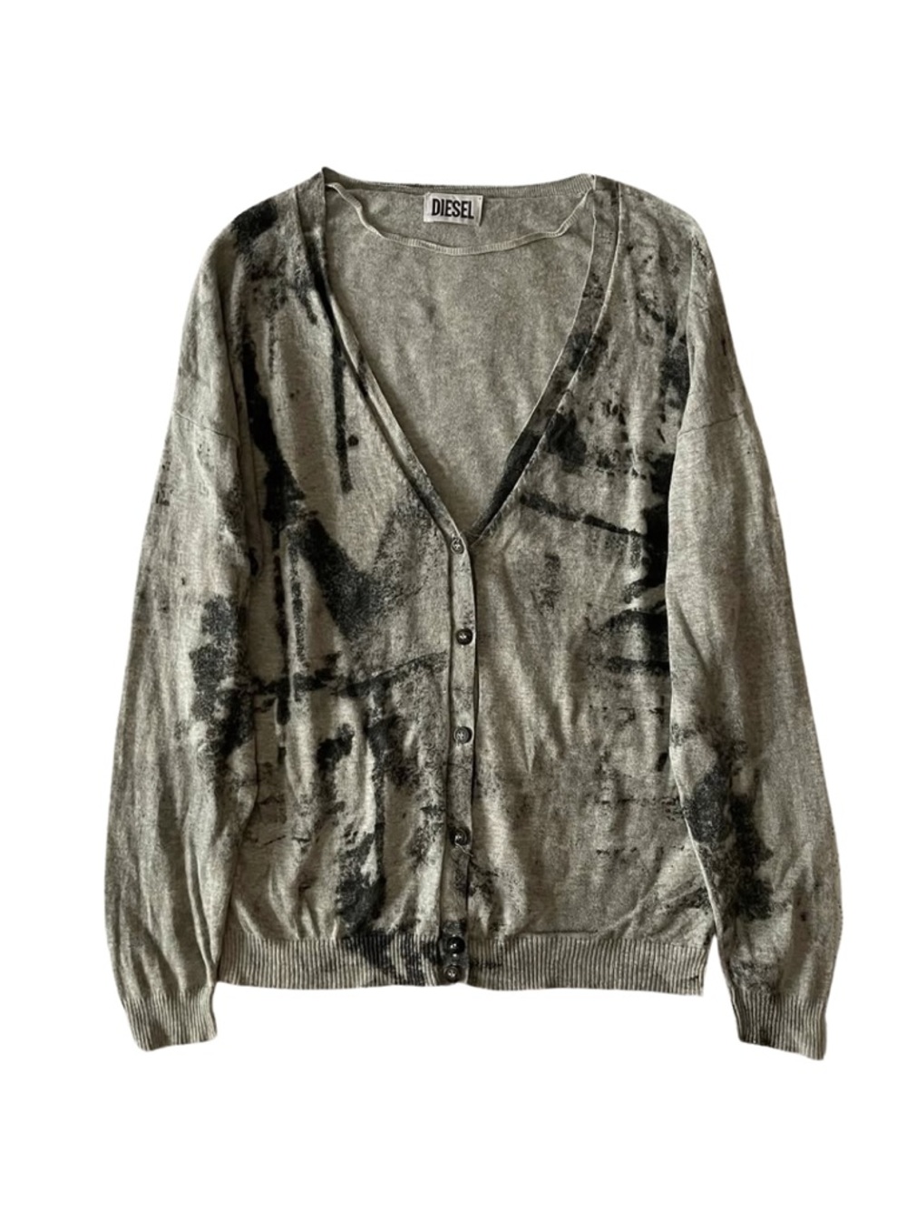 Diesel Olive Gray and Black Washed V-Neck Cardigan